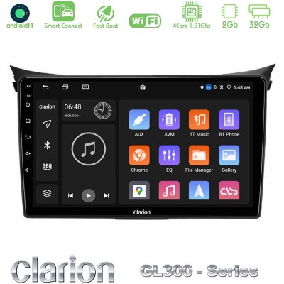 Clarion GL300 Series 4Core Android11 2+32GB Hyundai i30 2012-2017 Navigation Multimedia Tablet 9" Με Carplay & Android Auto