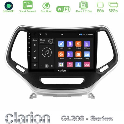 Clarion GL300 Series 4Core Android11 2+32GB Jeep Cherokee 2014-2019 Navigation Multimedia Tablet 9" (Ασημί Χρώμα) Με Carplay & A