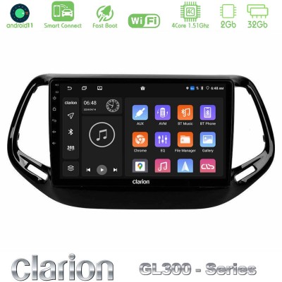 Clarion GL300 Series 4Core Android11 2+32GB Jeep Compass 2017 Navigation Multimedia Tablet 10" Με Carplay & Android Auto