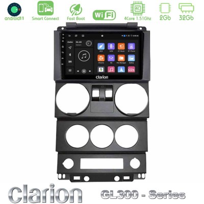 Clarion GL300 Series 4Core Android11 2+32GB Jeep Wrangler 2Door 2008-2010 Navigation Multimedia Tablet 9" Με Carplay & Android A