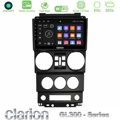 Clarion GL300 Series 4Core Android11 2+32GB Jeep Wrangler 2008-2010 Navigation Multimedia Tablet 9" Με Carplay & Android Auto