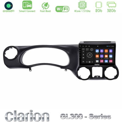 Clarion GL300 Series 4Core Android11 2+32GB Jeep Wrangler 2011-2014 Navigation Multimedia Tablet 10" Με Carplay & Android Auto