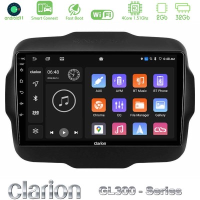 Clarion GL300 Series 4Core Android11 2+32GB Jeep Renegade 2015-2019 Navigation Multimedia Tablet 9" Με Carplay & Android Auto