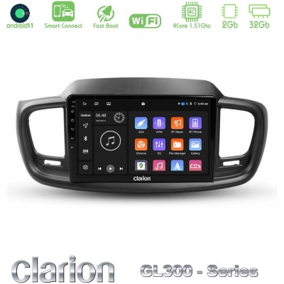 Clarion GL300 Series 4Core Android11 2+32GB Kia Sorento 2018-2021 Navigation Multimedia Tablet 9" Με Carplay & Android Auto