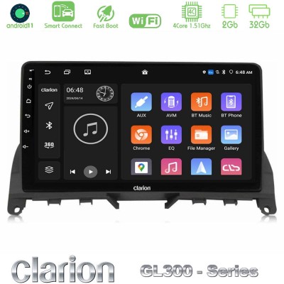 Clarion GL300 Series 4Core Android11 2+32GB Mercedes C Class W204 Navigation Multimedia Tablet 9" Με Carplay & Android Auto