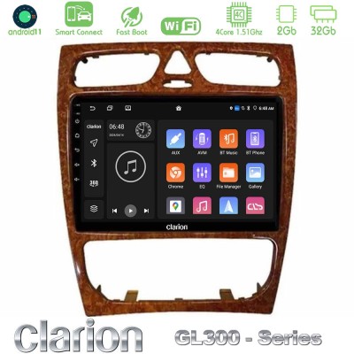 Clarion GL300 Series 4Core Android11 2+32GB Mercedes C Class (W203) Navigation Multimedia Tablet 9" (Wooden Style) Με Carplay & 