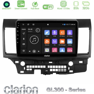 Clarion GL300 Series 4Core Android11 2+32GB Mitsubishi Lancer 2008 – 2015 Navigation Multimedia Tablet 10" Με Carplay & Android 