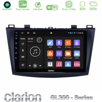 Clarion GL300 Series 4Core Android11 2+32GB Mazda 3 2009-2014 Navigation Multimedia Tablet 9" Με Carplay & Android Auto