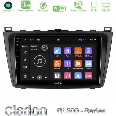 Clarion GL300 Series 4Core Android11 2+32GB Mazda 6 2008-2012 Navigation Multimedia Tablet 9" Με Carplay & Android Auto