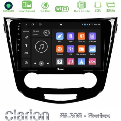 Clarion GL300 Series 4Core Android11 2+32GB Nissan Qashqai J11 (Manual A/C) Navigation Multimedia Tablet 10" Με Carplay & Androi