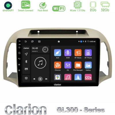 Clarion GL300 Series 4Core Android11 2+32GB Nissan Micra K12 2002-2010 Navigation Multimedia Tablet 9" Με Carplay & Android Auto