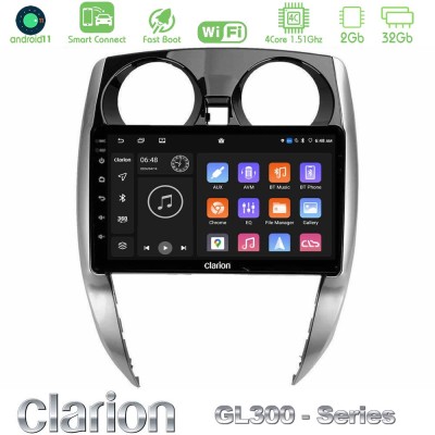 Clarion GL300 Series 4Core Android11 2+32GB Nissan Note 2013-2018 Navigation Multimedia Tablet 10" Με Carplay & Android Auto