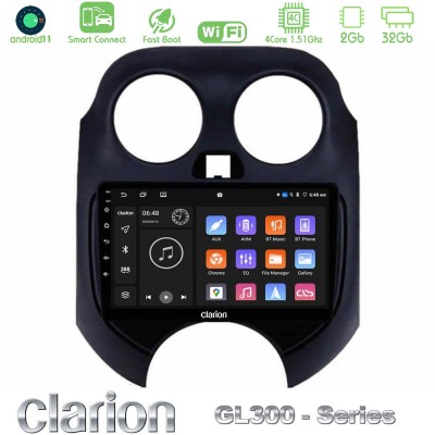 Clarion GL300 Series 4Core Android11 2+32GB Nissan Micra 2011-2014 Navigation Multimedia Tablet 9" Με Carplay & Android Auto