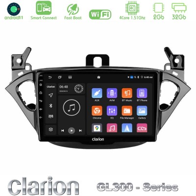 Clarion GL300 Series 4Core Android11 2+32GB Opel Corsa E/Adam Navigation Multimedia Tablet 9" Με Carplay & Android Auto