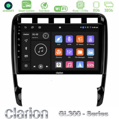 Clarion GL300 Series 4Core Android11 2+32GB Porsche Cayenne 2003-2010 Navigation Multimedia Tablet 9" Με Carplay & Android Auto