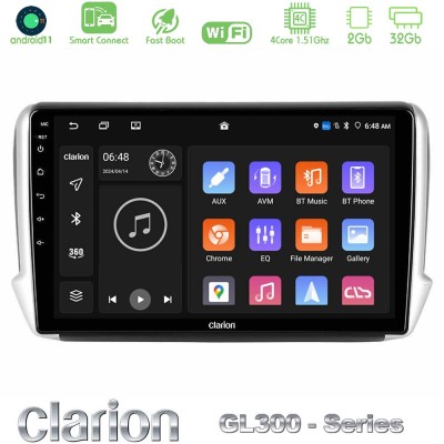 Clarion GL300 Series 4Core Android11 2+32GB Peugeot 208/2008 Navigation Multimedia Tablet 10" Με Carplay & Android Auto