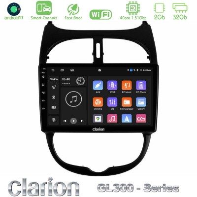 Clarion GL300 Series 4Core Android11 2+32GB Peugeot 206 Navigation Multimedia Tablet 9" Με Carplay & Android Auto