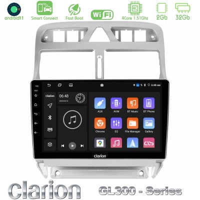 Clarion GL300 Series 4Core Android11 2+32GB Peugeot 307 2002-2008 Navigation Multimedia Tablet 9" Με Carplay & Android Auto