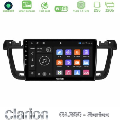 Clarion GL300 Series 4Core Android11 2+32GB Peugeot 508 2010-2018 Navigation Multimedia Tablet 9" Με Carplay & Android Auto