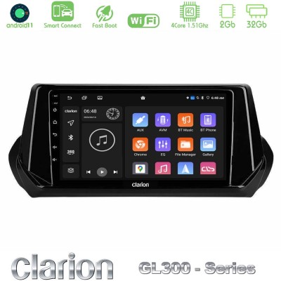 Clarion GL300 Series 4Core Android11 2+32GB Peugeot 208 2019-2023 Navigation Multimedia Tablet 9" Με Carplay & Android Auto