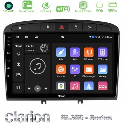 Clarion GL300 Series 4Core Android11 2+32GB Peugeot 308/RCZ Navigation Multimedia Tablet 9" Με Carplay & Android Auto