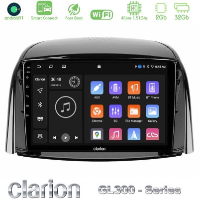 Clarion GL300 Series 4Core Android11 2+32GB Renault Koleos 2007-2015 Navigation Multimedia Tablet 9" Με Carplay & Android Auto