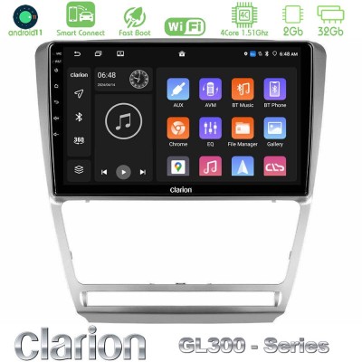 Clarion GL300 Series 4Core Android11 2+32GB Skoda Octavia 5 Navigation Multimedia Tablet 10" Με Carplay & Android Auto