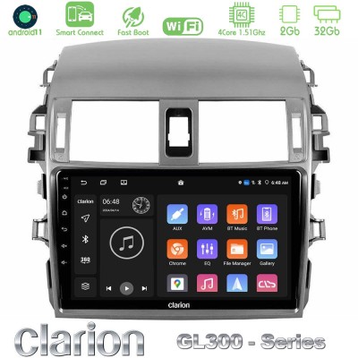 Clarion GL300 Series 4Core Android11 2+32GB Toyota Corolla 2008-2010 Navigation Multimedia Tablet 9" Με Carplay & Android Auto