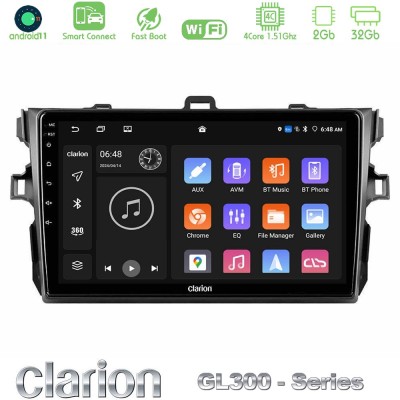 Clarion GL300 Series 4Core Android11 2+32GB Toyota Corolla 2007-2012 Navigation Multimedia Tablet 9" Με Carplay & Android Auto