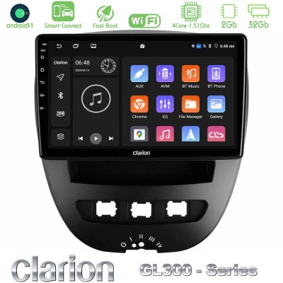 Clarion GL300 Series 4Core Android11 2+32GB Toyota Aygo/Citroen C1/Peugeot 107 Navigation Multimedia Tablet 10" Με Carplay & And