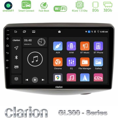 Clarion GL300 Series 4Core Android11 2+32GB Toyota Yaris 1999 - 2006 Navigation Multimedia Tablet 9" Με Carplay & Android Auto