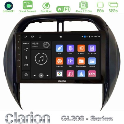 Clarion GL300 Series 4Core Android11 2+32GB Toyota RAV4 2001-2005 (Auto A/C) Navigation Multimedia Tablet 9" Με Carplay & Androi