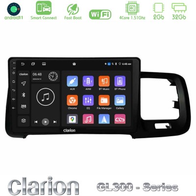 Clarion GL300 Series 4Core Android11 2+32GB Volvo S60 2010-2018 Navigation Multimedia Tablet 9" Με Carplay & Android Auto