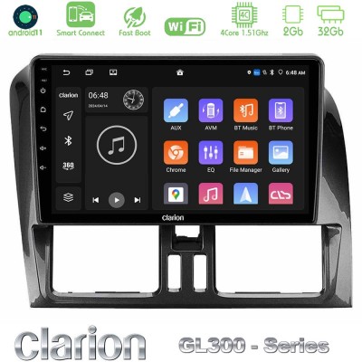 Clarion GL300 Series 4Core Android11 2+32GB Volvo XC60 2009-2012 Navigation Multimedia Tablet 9" Με Carplay & Android Auto