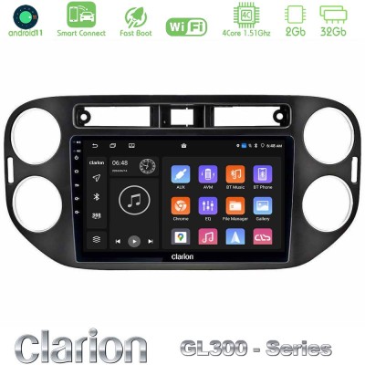 Clarion GL300 Series 4Core Android11 2+32GB VW Tiguan Navigation Multimedia Tablet 9" (23mm alarm button) Με Carplay & Android A
