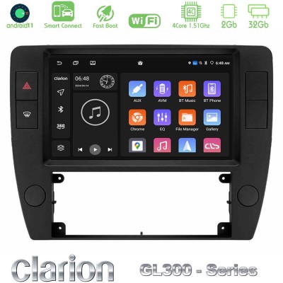 Clarion GL300 Series 4Core Android11 2+32GB VW Passat B5 2001-2005 Navigation Multimedia Tablet 9" Με Carplay & Android Auto