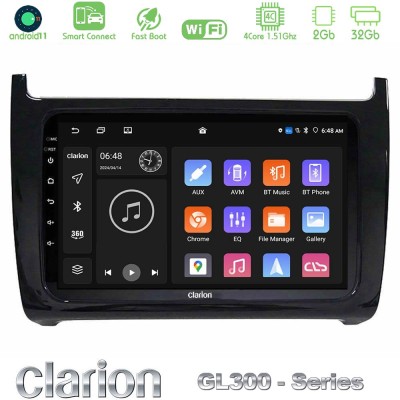 Clarion GL300 Series 4Core Android11 2+32GB Vw Polo 2009-2014 Navigation Multimedia Tablet 9" Με Carplay & Android Auto