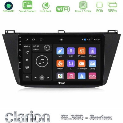 Clarion GL300 Series Vw Tiguan 2016-2022 4Core Android11 2+32GB Navigation Multimedia Tablet 10" Με Carplay & Android Auto