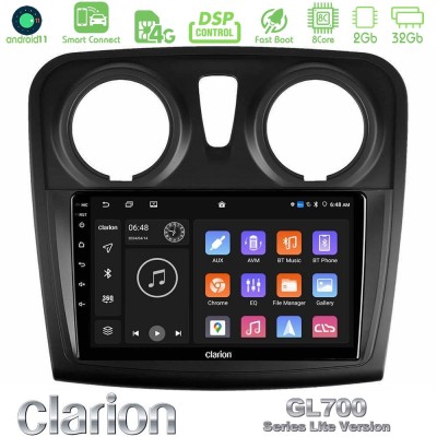 Clarion GL700 Lite Series 8Core Android11 2+32GB Dacia Sandero 2014-2020 Navigation Multimedia Tablet 9" Με Carplay & Android Au
