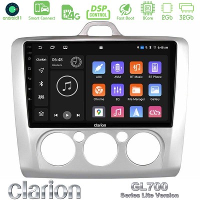 Clarion GL700 Lite Series 8Core Android11 2+32GB Ford Focus Manual AC Navigation Multimedia Tablet 9" Με Carplay & Android Auto
