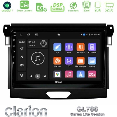 Clarion GL700 Lite Series 8Core Android11 2+32GB Ford Ranger 2017-2022 Navigation Multimedia Tablet 9" Με Carplay & Android Auto