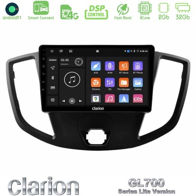 Clarion GL700 Lite Series 8Core Android11 2+32GB Ford Transit 2014- Navigation Multimedia Tablet 9" Με Carplay & Android Auto