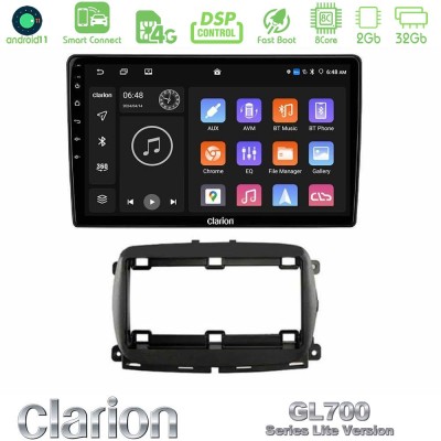 Clarion GL700 Lite Series 8Core Android11 2+32GB Fiat 500 2016 Navigation Multimedia Tablet 9" Με Carplay & Android Auto