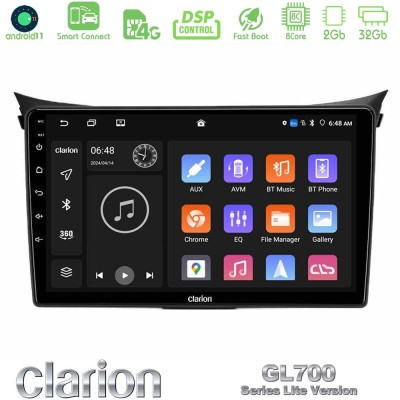 Clarion GL700 Lite Series 8Core Android11 2+32GB Hyundai i30 2012-2017 Navigation Multimedia Tablet 9" Με Carplay & Android Auto