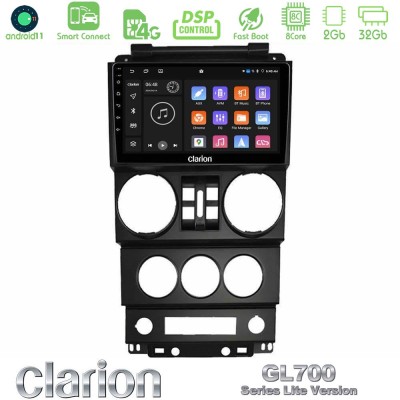 Clarion GL700 Lite Series 8Core Android11 2+32GB Jeep Wrangler 2008-2010 Navigation Multimedia Tablet 9" Με Carplay & Android Au