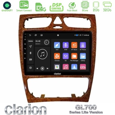 Clarion GL700 Lite Series 8Core Android11 2+32GB Mercedes C Class (W203) Navigation Multimedia Tablet 9" (Wooden Style) Με Carpl