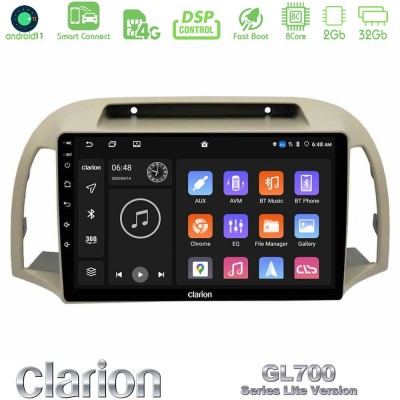 Clarion GL700 Lite Series 8Core Android11 2+32GB Nissan Micra K12 2002-2010 Navigation Multimedia Tablet 9" Με Carplay & Android