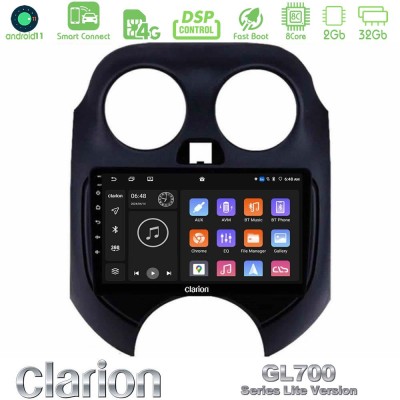 Clarion GL700 Lite Series 8Core Android11 2+32GB Nissan Micra 2011-2014 Navigation Multimedia Tablet 9" Με Carplay & Android Aut
