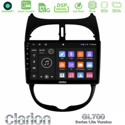 Clarion GL700 Lite Series 8Core Android11 2+32GB Peugeot 206 Navigation Multimedia Tablet 9" Με Carplay & Android Auto