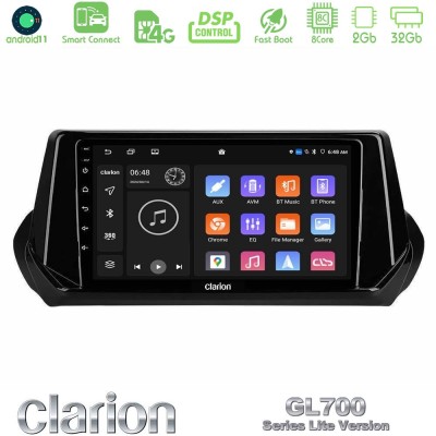 Clarion GL700 Lite Series 8Core Android11 2+32GB Peugeot 208 2019-2023 Navigation Multimedia Tablet 9" Με Carplay & Android Auto